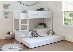 Billy White wood finish kids bed frame with pullout under guest bed trundle,triple sleeper/unde 2